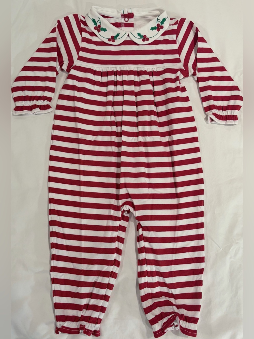 Florence Eismann girls 18 mo Christmas Stripe Knit Longall Holly Embroidery NWT